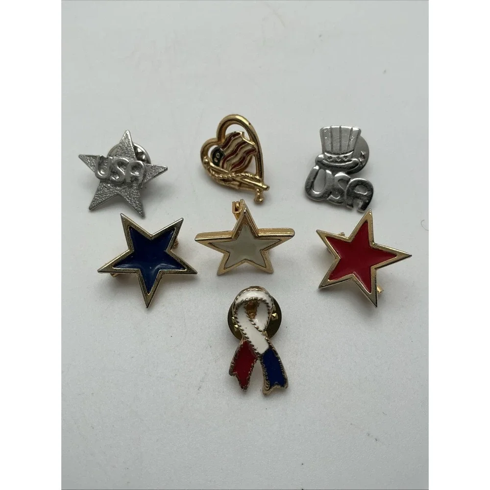 Patriotic American Pins, Lot of 7, Red White & Blue